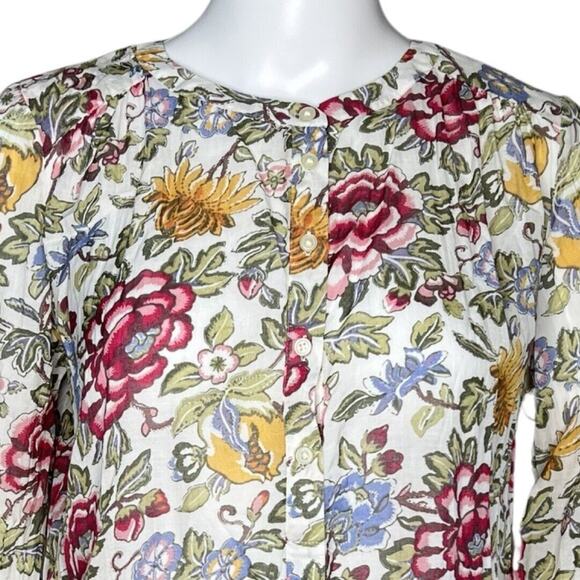 Loft Blouse Womens Small Petite White Multi Floral Cottagecore Boho Bohemain - Picture 5 of 8